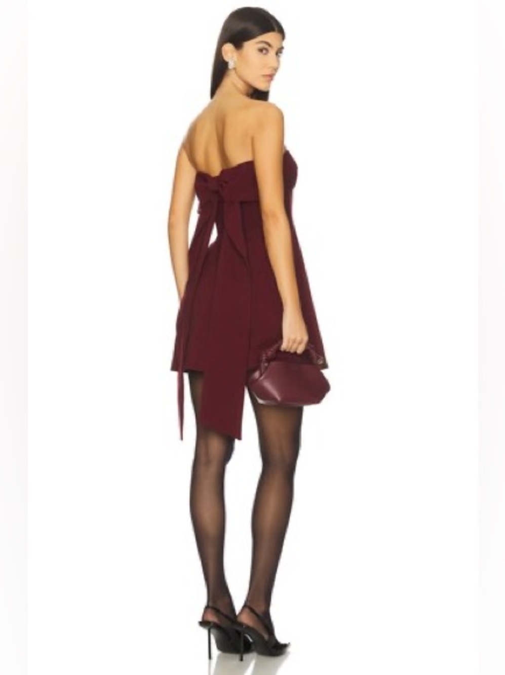 Maude Club Juno Strapless Bow-Back Mini Dress in Burgundy Size S NWT